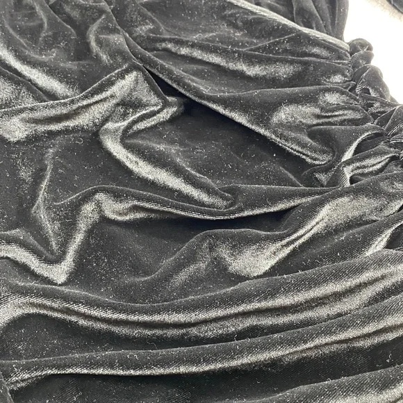 Black Velvet Wrap Dress with Ruching - Picture 3 of 9